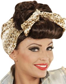 Brun Rockabilly Pin Up Paryk med Hovedtørklæde