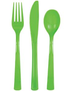 18 stykke genanvendeligt limegrønt plastbestik