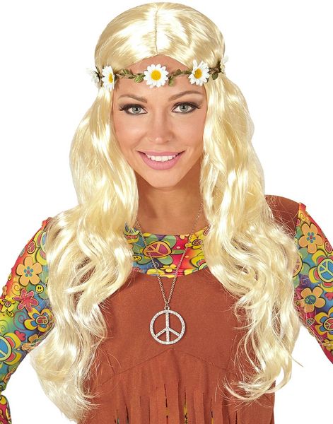 Lang Blond Hippie Paryk med Bølgefald og Pandebånd