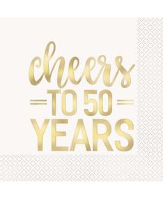 16 stk Servietter med Guldfarvet Cheers to 50 Years Tekst 33x33 cm