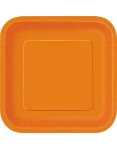 14 stk Firkantede Orange Paptallerkner 22 cm