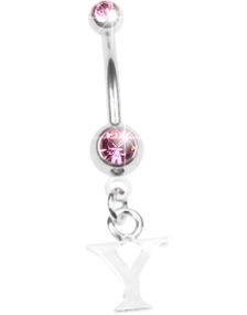 Navlepiercing med Bogstavet Y & Rosa Sten