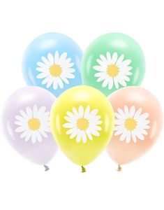 5 Stk 30 Cm Balloner - Pastelfarvede Balloner med Blomstermotiv