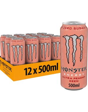 12 stk Monster Energy Ultra Peachy Keen 500 ml Energidrikk - Helt Brett (Sukkerfri)