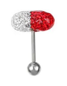 Hvid & Rød Diamant Pil - Tungepiercing