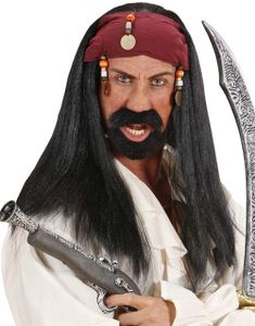 Sort Jack Sparrow Inspireret Pirat Paryk med Pandebånd
