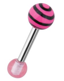 Tragus/Helix Ørepiercing m/Stribet Kugle - Rosa/Sort