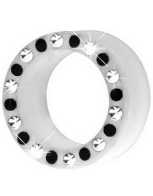 Silikone Piercing Tunnel i Hvid med Sorte & Klare Sten
