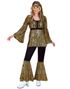 70's Svart Hippiekostyme med Funky Gullstriper til Dame