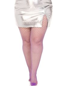 Plus size fiskenett strømpebukse - Lilla