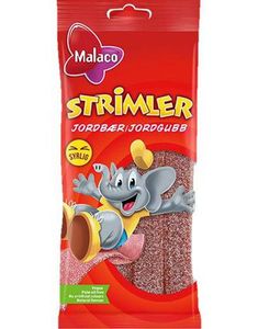 Malaco Syrlige Strimler - Vingummibelter med Syrlig Jordbærsmak 80 gram