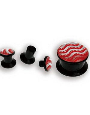 Sort Piercing Plug m/Bølgemønster - Rød/Sølv
