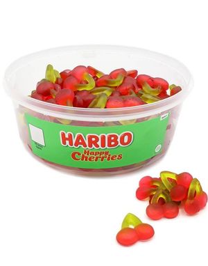 100 stk Haribo Happy Cherries - Boks med Kirsebær Vingummi 780 gram