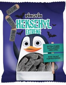 Pose med Pingvin Heksehyl Extreme - Salt Lakris med Salmiak og Chili 130 gram