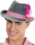 Grå Oktoberfesthat med Rosa Ternet Bånd og Fjer