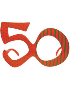 50 År - Orange Fødselsdagsbriller med Striber og Prikker