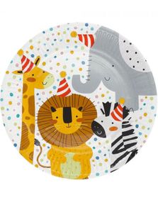 8 stk Papptallerkener med Safarimotiv 23 cm - Safari Animals