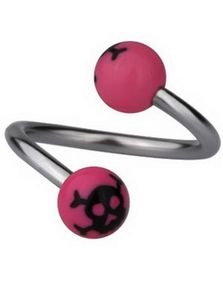 Øjenbrynspiercing med Dødningehoveder - Rosa/Sort - 1.2 x 10 mm