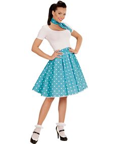 Blåt 50’er Polka Dot Kostumeskørt og Tørklæde