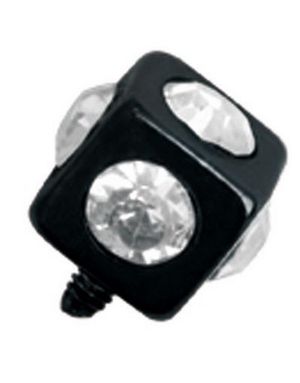 Firkantet Sort Dermal Anchor Kugle med Klare Sten - Strl 3 mm Kugle med 1,2 mm gevind