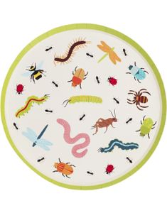 8 stk Papptallerkener med Insektmotiv 24 cm - Bug Party