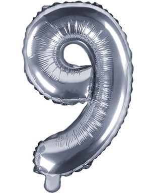 Tallet 9 - Sølvfarvet 35 cm Lille Folieballon