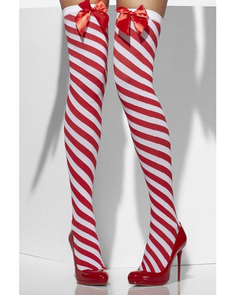 Candy Cane - Røde og Hvide Strømper med Sløjfer