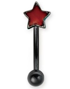 Sort Øjenbrynspiercing med Rød Stjerne - 1.2 x 8 mm