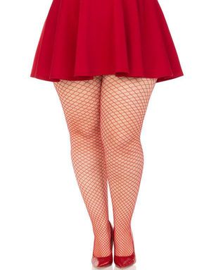 Lycra Røde Netstrømpebukser - Plus Size