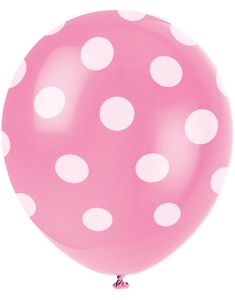6 stk 30 cm - Rosa Balloner med Hvide Polka Dots