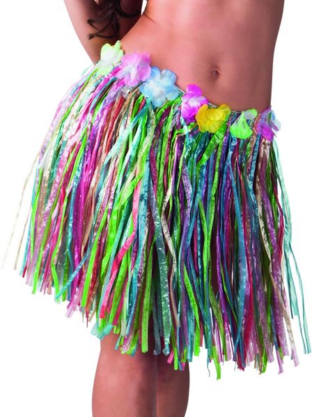 Flerfarvet Hawaii-Skørt med Blomsterkant 45 cm