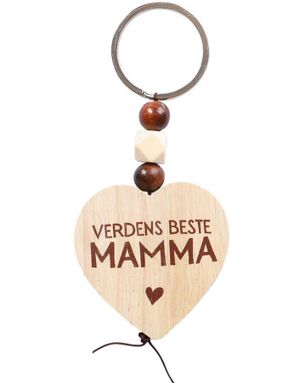 Nøkkelring med Trehjerte og Perler - Verdens Beste Mamma