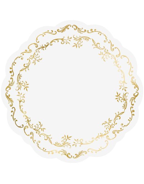 6 stk Elegante Runde Bordbrikker – Hvit med Gullmønster