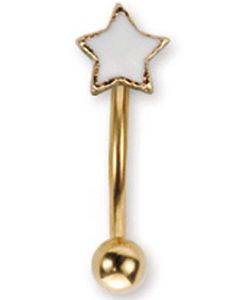 Guldfarvet Øjenbrynspiercing med Hvid Stjerne - 1.2 x 8 mm