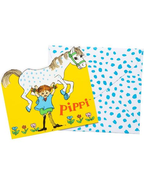 8 stk Pippi Langstrømpe Invitasjoner med Konvolutter