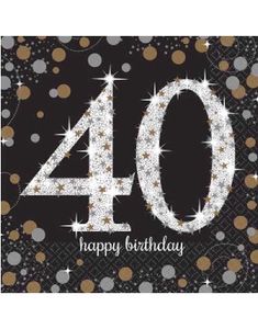 16 stk 40 År Happy Birthday Servietter med Glitrende Trykk 33x33 cm