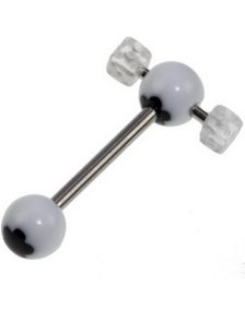Elegant Tungepiercing med Blomst & Klare Terninger