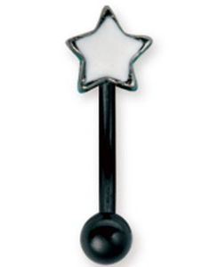 Sort Øjenbrynspiercing med Hvid Stjerne - 1.2 x 8 mm