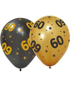 6 st 90 Års Fejring Balloner 30 cm - Sort og Guld