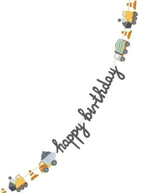  Happy Birthday Banner 2 Meter med Motiv af Byggekøretøjer