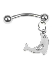 Banan Øjenbrynspiercing med Hængende Delfin - 1,2 x 9 mm