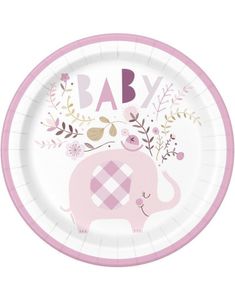 8 stk Baby Pink Elephant Papptallerkener 22 cm