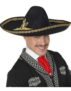 Sort Sombrero med Guldfarvet Kant 44 cm