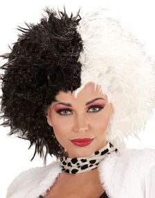 Sort og Hvid Cruella De Vil Inspireret Paryk