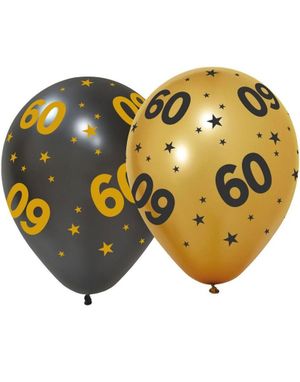 6 st 90 Års Fejring Balloner 30 cm - Sort og Guld