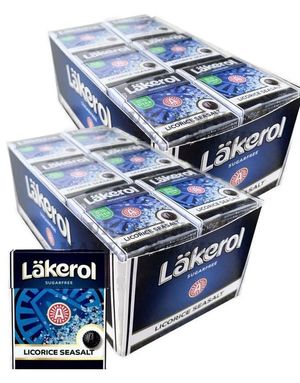 48 Stk Läkerol Sugarfree Licorice Seasalt / Lakrids Sukkerfri Pastiller med Havsaltssmag - Hel Kasse 1200 Gram