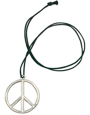 Sølvfarvet Peace-Smykke med Sort Tråd