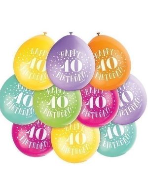 40 år - 10 stk Flerfarget Happy Birthday Ballonger 23 cm