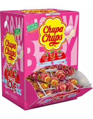 150 St Chupa Chups Kærligheder Sure og Søde Jordbærsmag - Æske 1,8 kg
