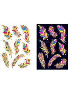 Ark med Forskjellige Fluorescerende Gullfolierte Tatoveringer av Fjær (Gold UV Fake Tattoo)
